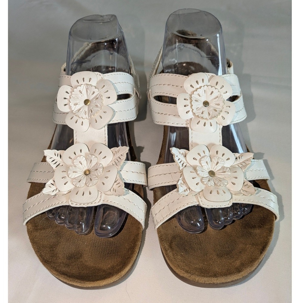 Natural Soul Avril Sandals Size‎ 9.5M White Floral Comfort Footbed Slingback - Picture 2 of 9